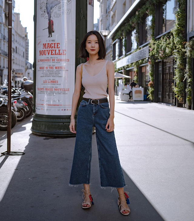 áo hai dây mix quần culottes